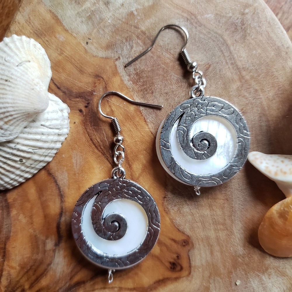 Handmade Ocean Wave x White Seashell Earrings
